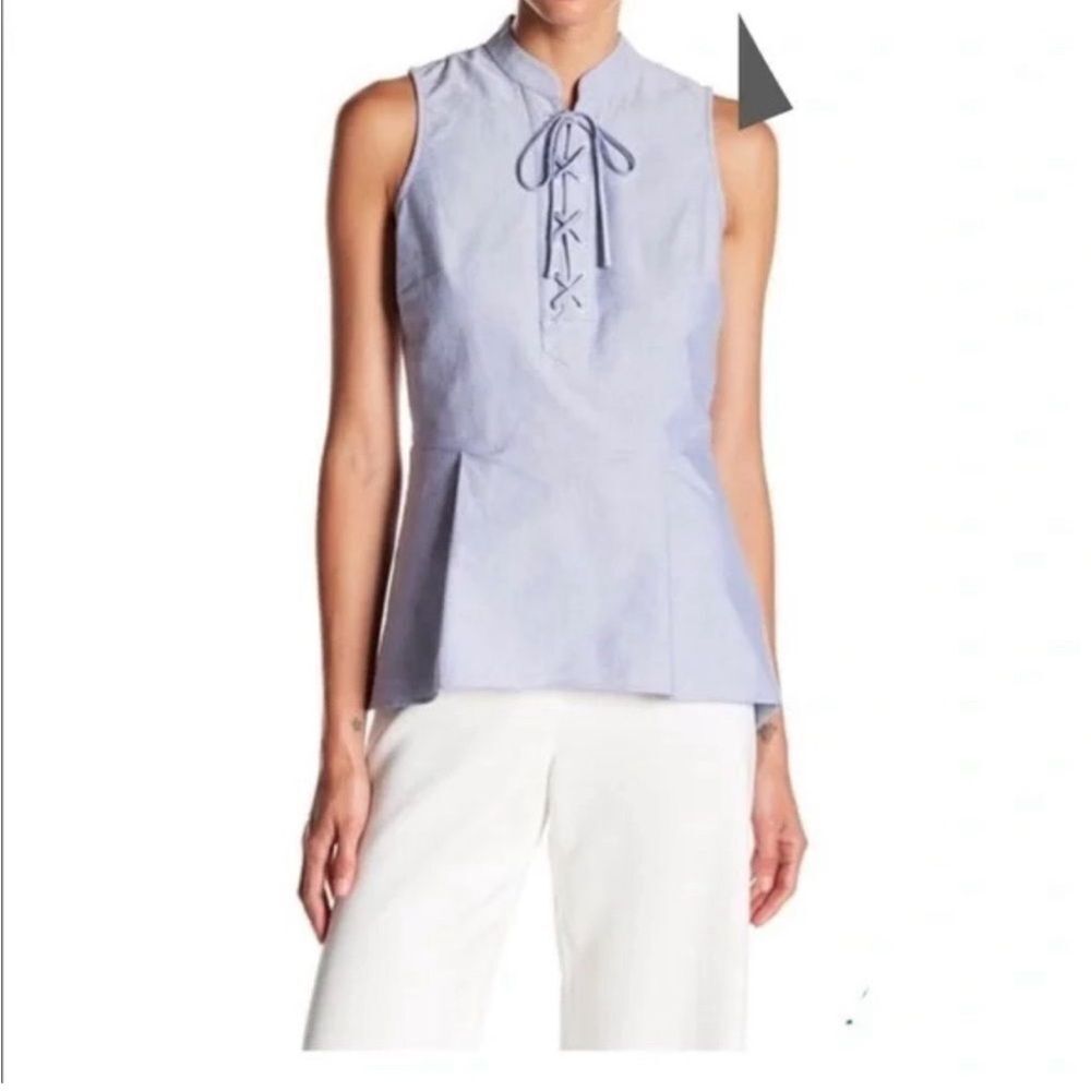 VERONICA BEARD Lace-Up Oxford Sleeveless Peplum Top Tank Top